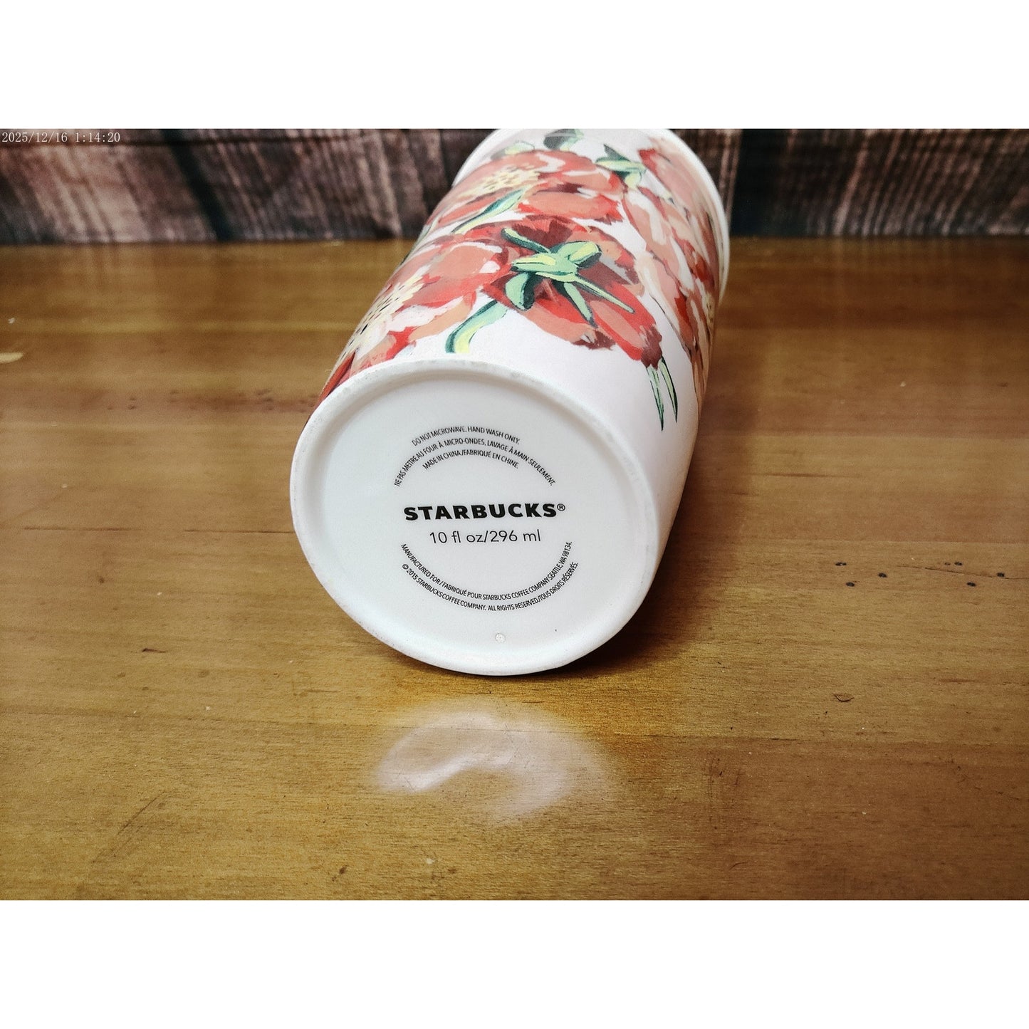 Starbucks Travel Mug 10 oz White Red Floral Print Red Lid