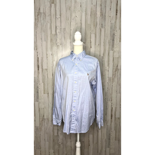 Ralph Lauren Men's Size 16 Blue Classic Fit Long Sleeve Button Down Shirt