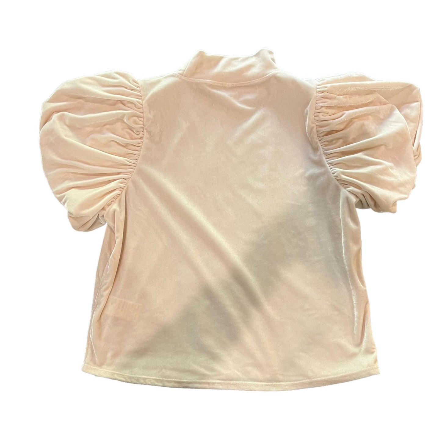 Free People Claudia Light Pink Velvet Mock Neck Puff Sleeve Blouse Size Medium