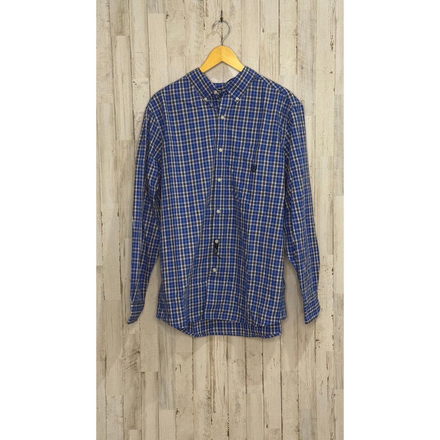 Chaps Men's Blue Plaid Long Sleeve Button-Down Shirt Size Large