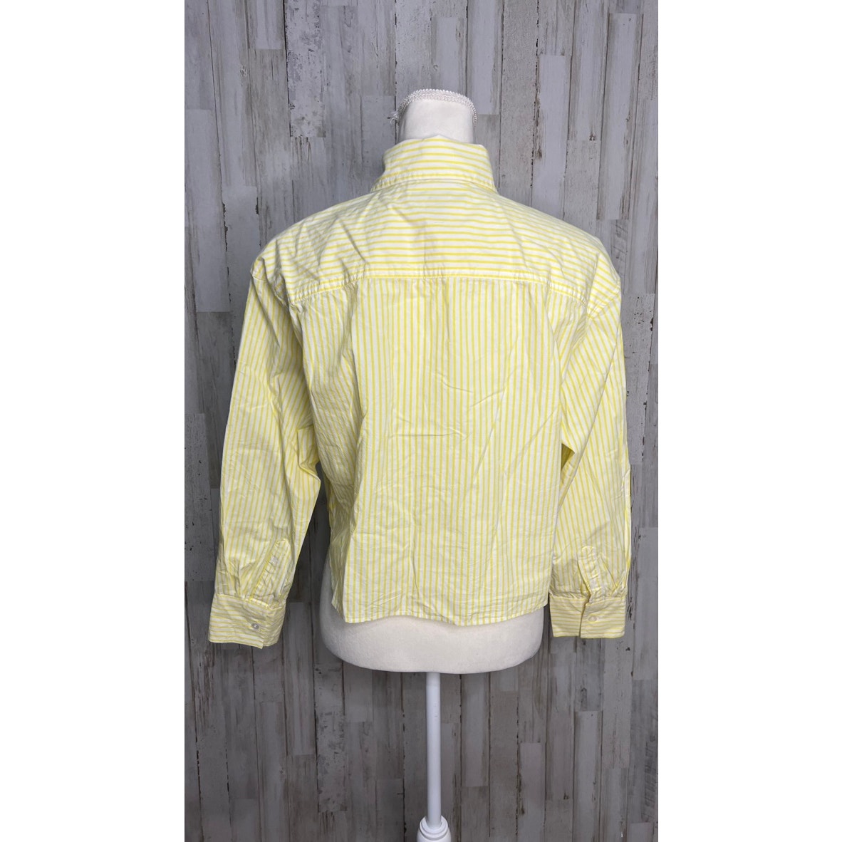 Banana Republic Women's Size Small Yelllow/White Striped Cropped Button-Up Shirt