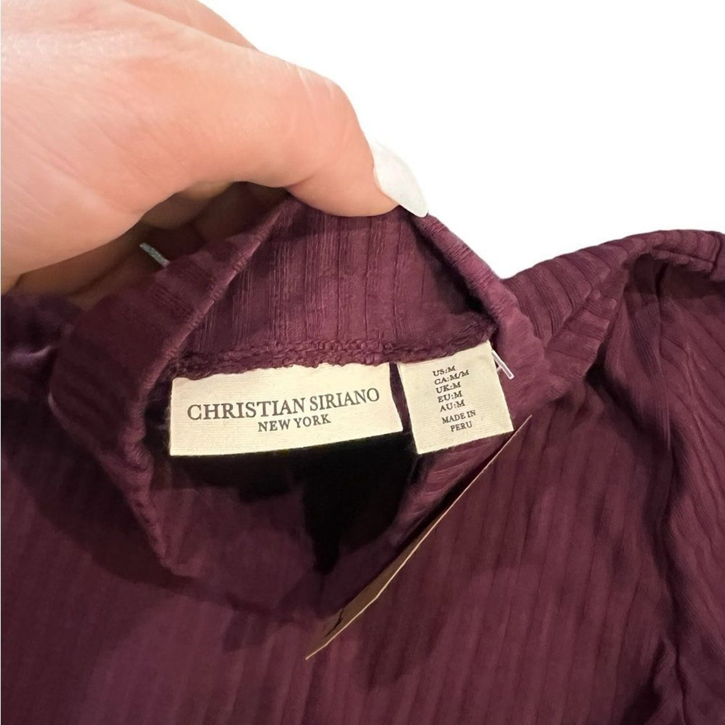 NWT Christian Siriano New York Top Womens Medium Burgundy Ribbed Mock Neck Slim