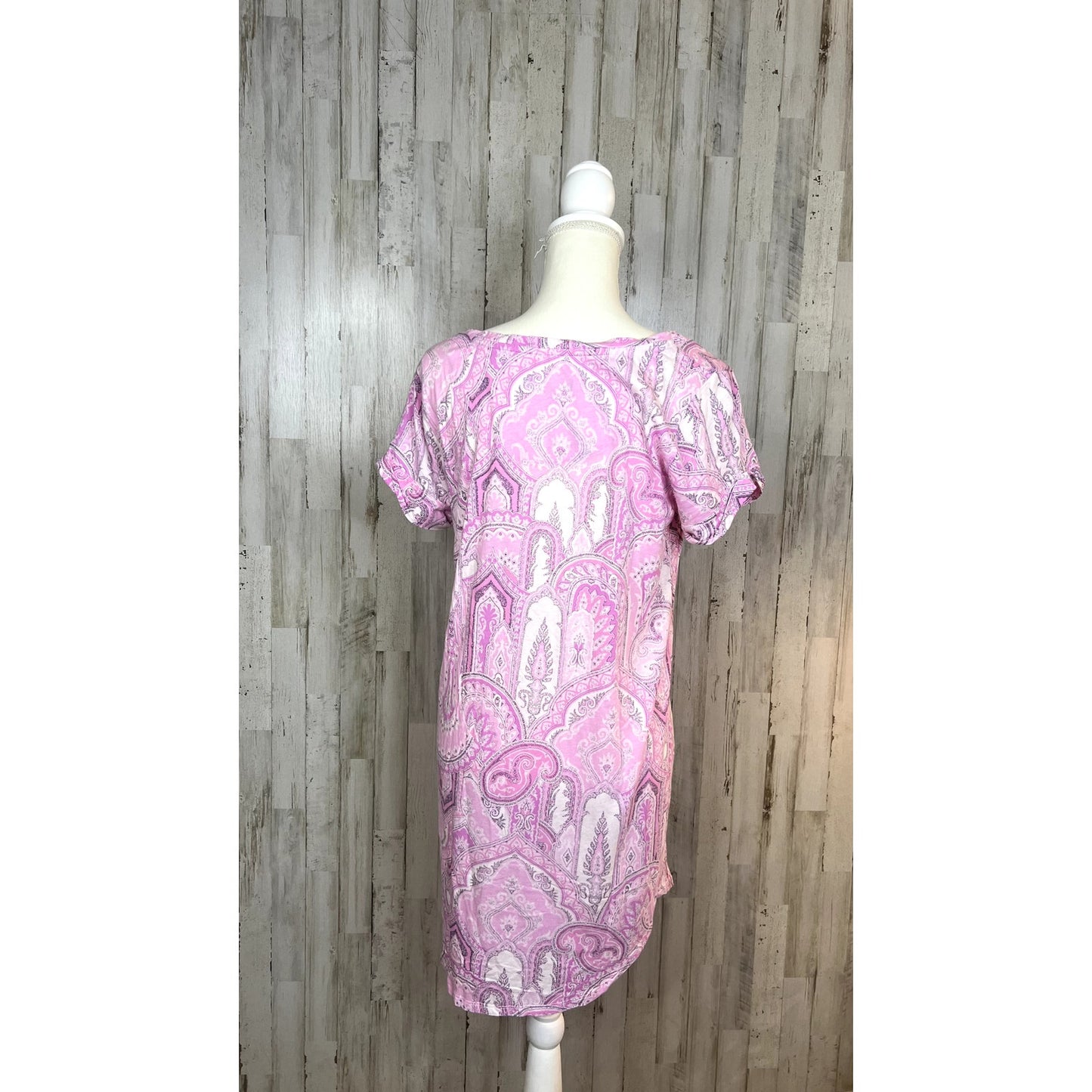 Lauren Ralph Lauren Women's Small Pink Paisley Short Sleeve Cotton Nightgown