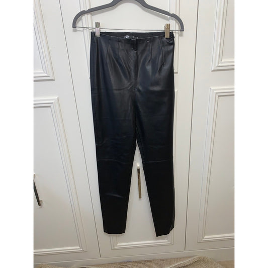 Zara Women's Black Faux Leather Dress Pants Size Small Casual Stylish