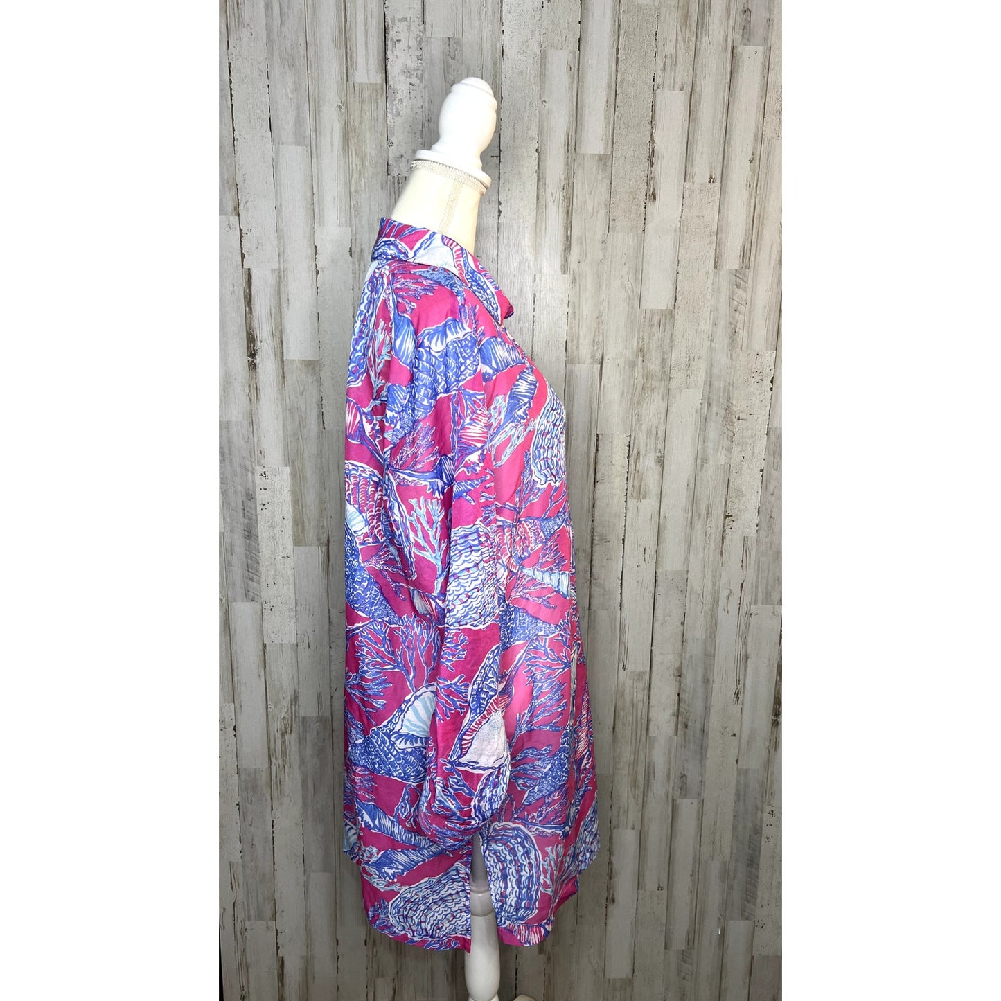 Talbots Women's Size Large Pink Blue Seashell Print Tunic Swim Cover Up