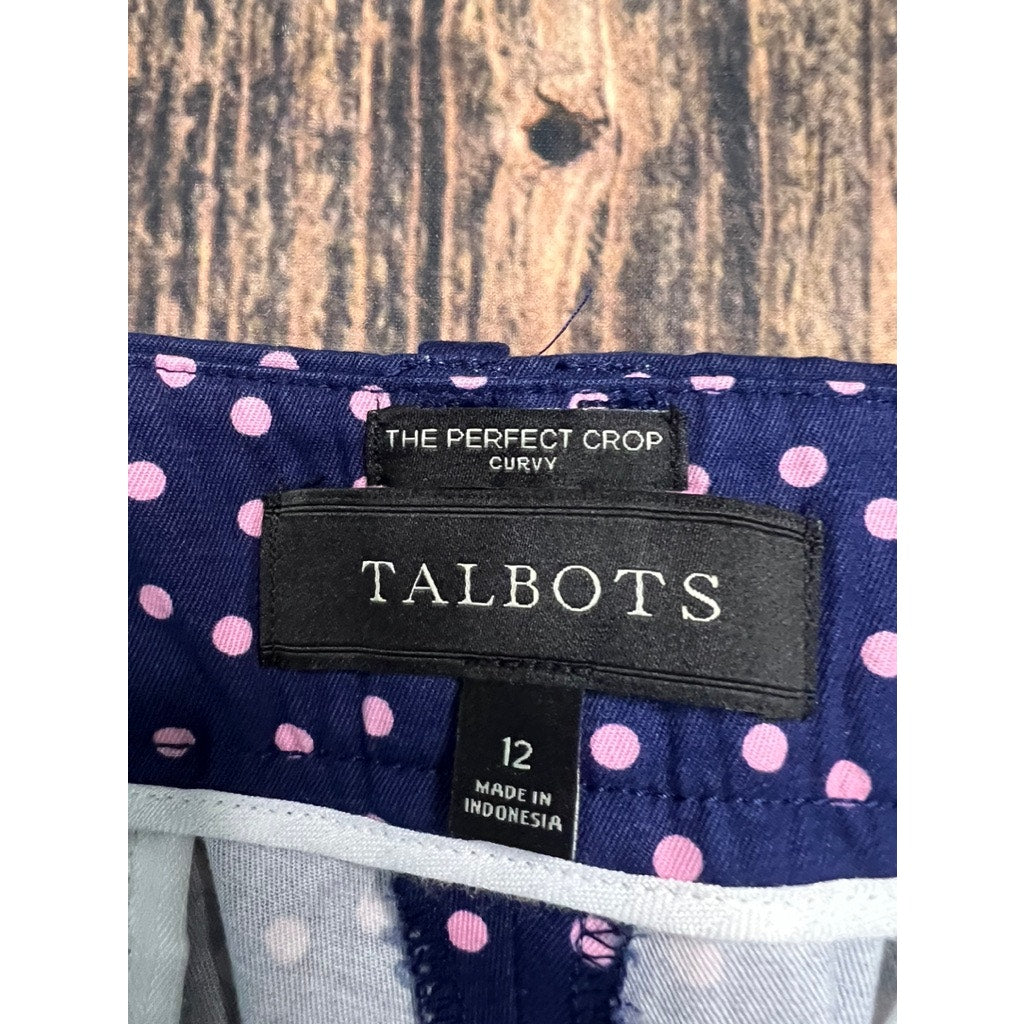 Talbots Women's Curvy Fit Polka Dot Crop Pants Size 12 Navy Pink