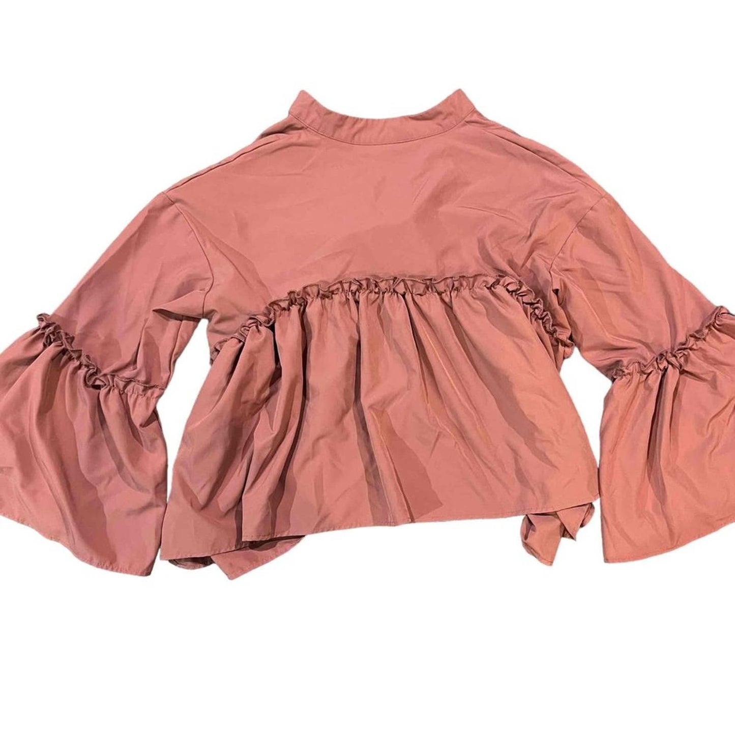 Shein Pink Long Sleeve V-Neck Ruffle Hem Peplum Blouse Size Medium