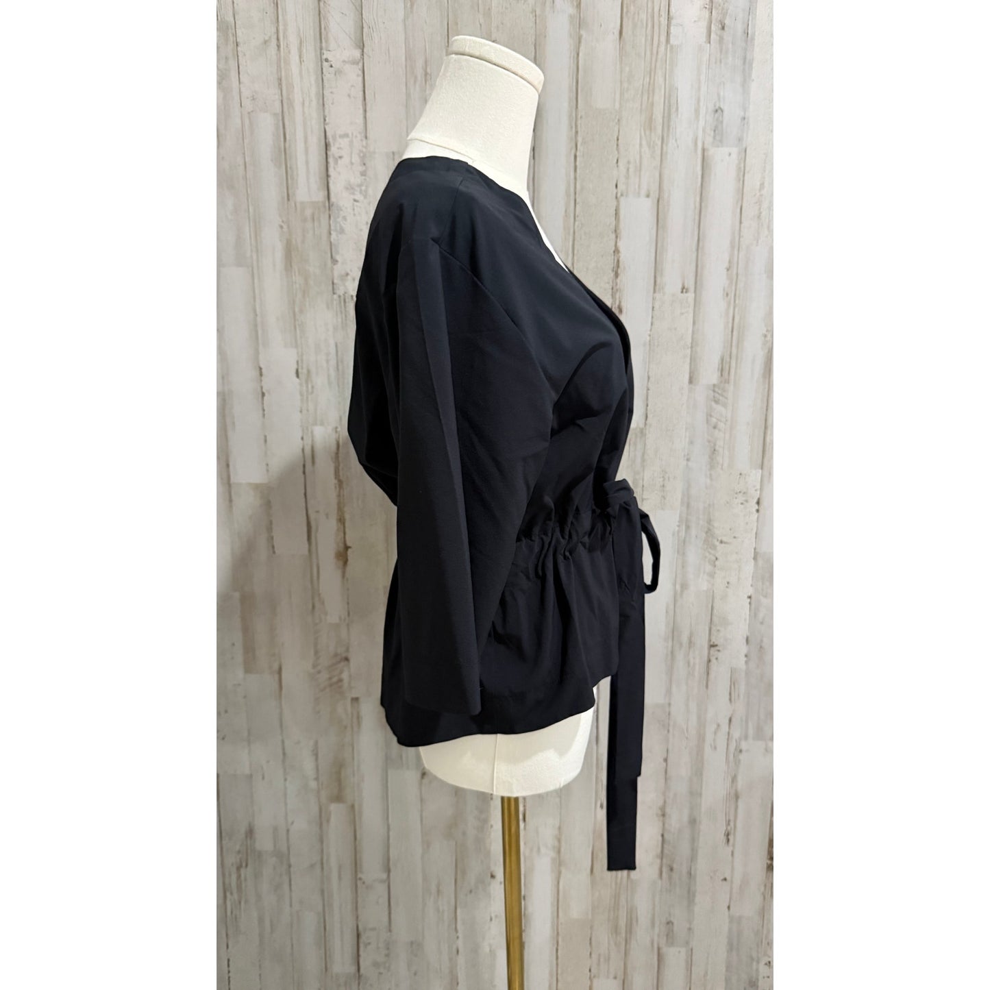 Columbia PFG Jacket Womens Petite Small Black Open Front Wrap Tie Waist 3/4