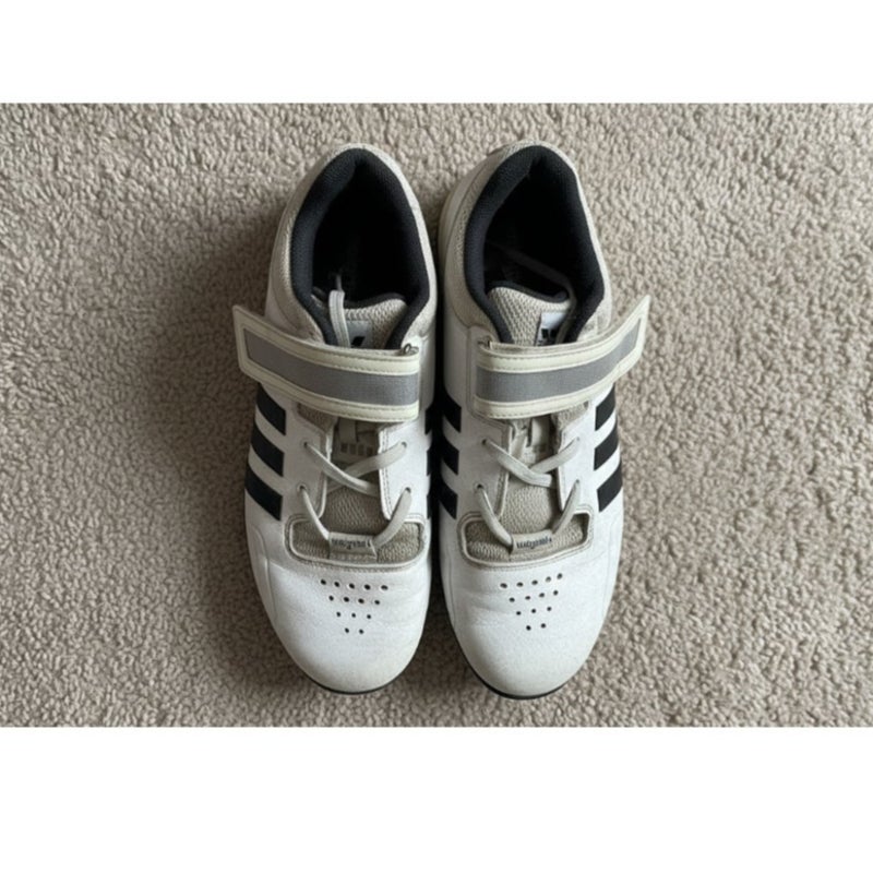 Adidas Adipower Weightlifting Shoes Mens 11.5 White Black Lifting Shoe Strap Gym