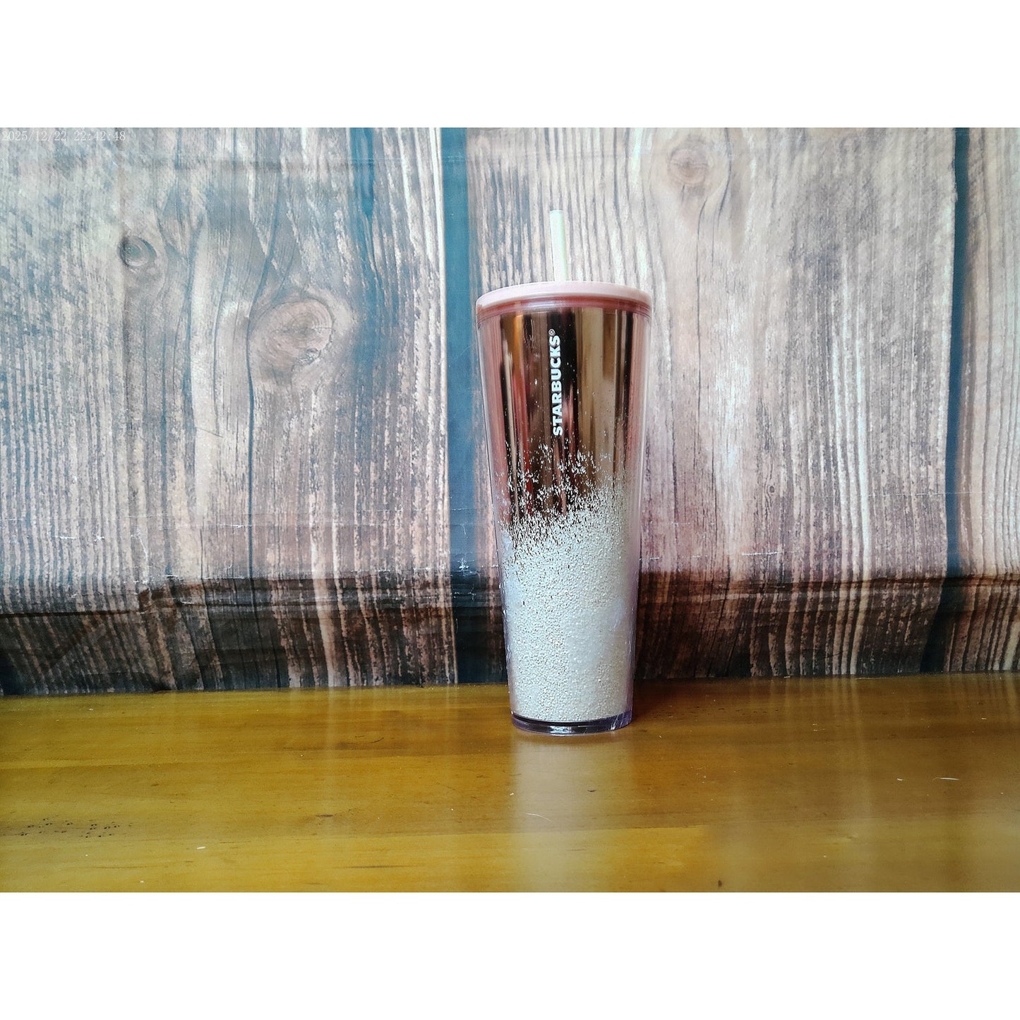 Starbucks Cup Pink Rose Gold Mirror Ombre 24 oz w/ Lid Straw