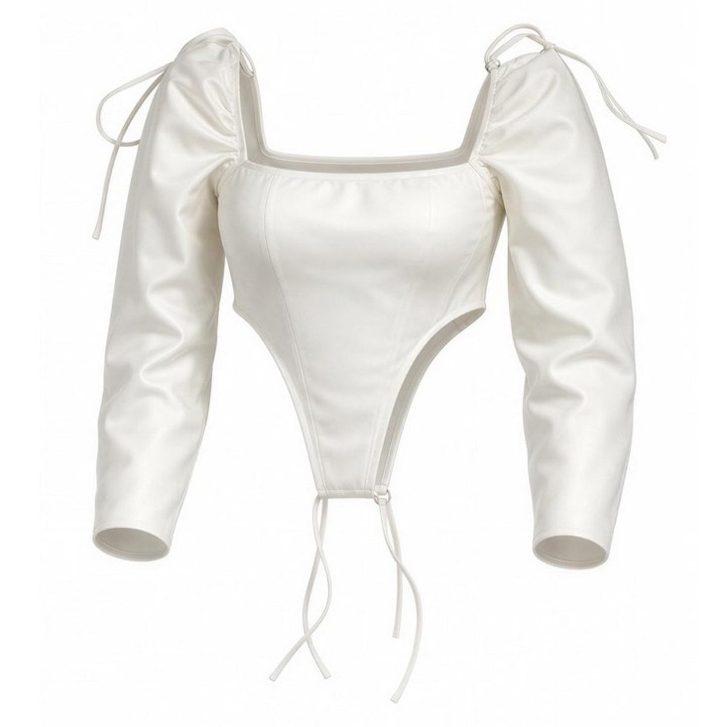 PrettyLittleThing Bodysuit Top Womens Size 8 White Square Neck Puff Sleeve