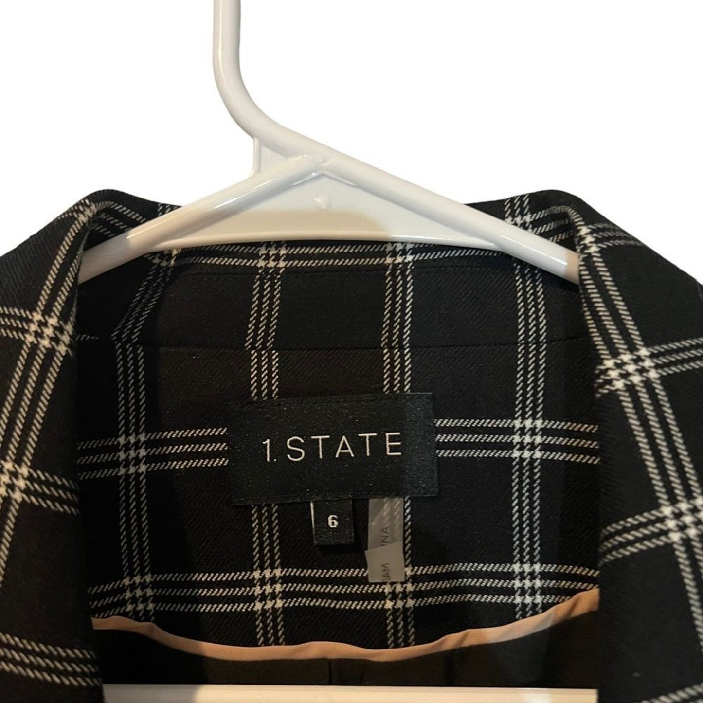 1.STATE Blazer Jacket Womens Size 6 Black & White Windowpane Plaid Lined