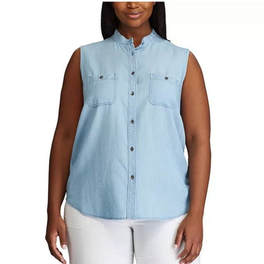 Plus Size Chaps Sleeveless Chambray Shirt