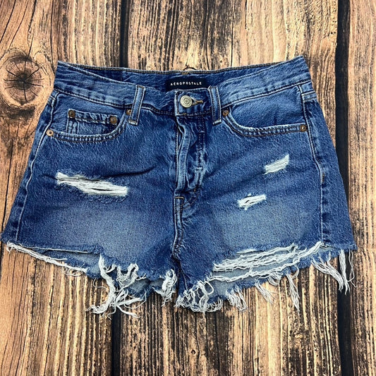 Aeropostale Women's Size 2 Distressed Denim Boyfriend Shorts Blue Casual