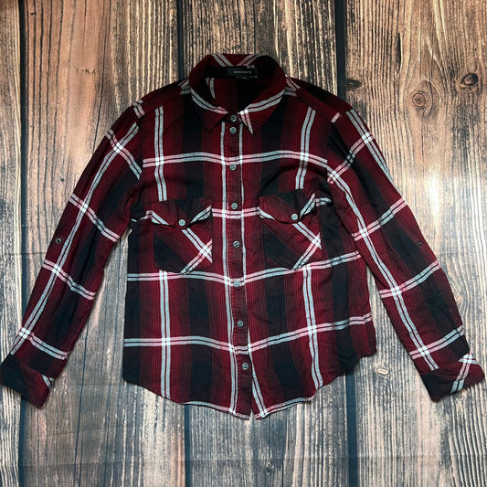 Sanctuary Women's Plaid Button-Up Shirt Red Long Sleeve Size Large