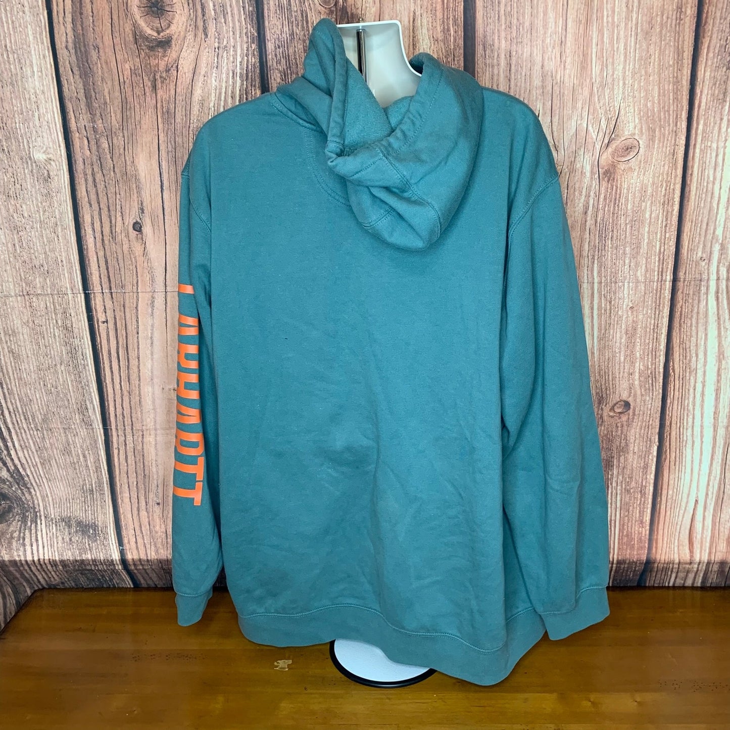 Carhartt Hoodie Mens 3XL Green Pullover Orange Sleeve Logo