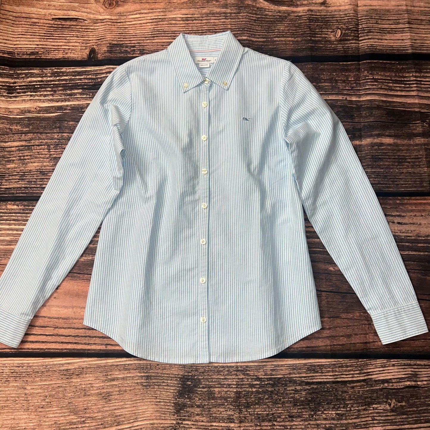 Vineyard Vines Women's Blue Striped Long Sleeve Button-Up Shirt Size 6