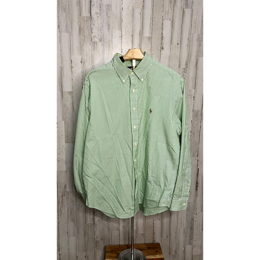 Ralph Lauren Men's 16.5 Green Striped Long Sleeve Button-Up Shirt
