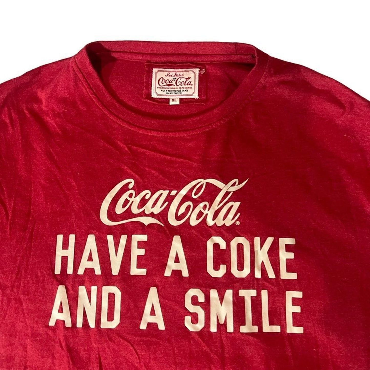 Coca-Cola T-Shirt Mens XL Red Graphic Logo Slogan Have a Coke and a Smile