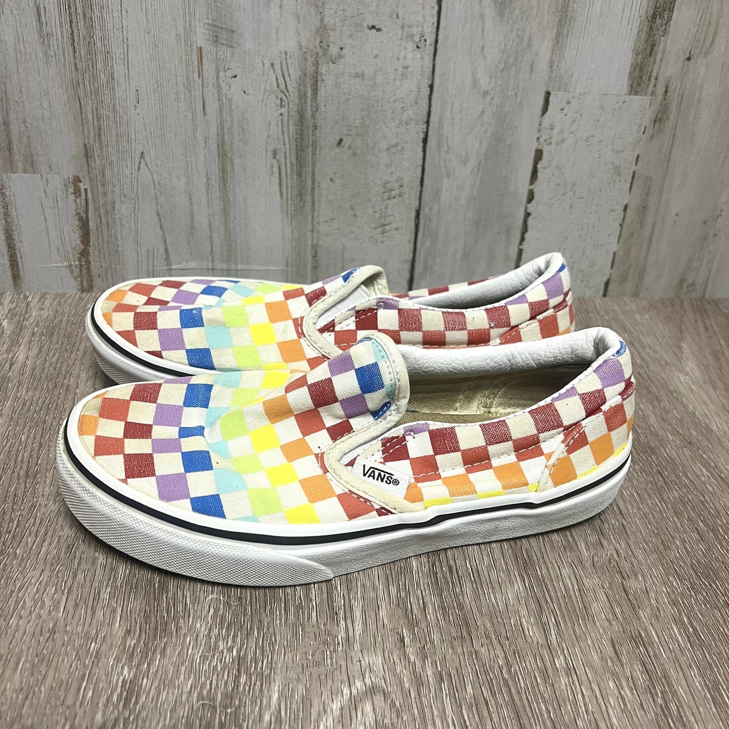 Vans Rainbow Checkerboard Slip-On Skate Shoes Multicolor Kids Size 2