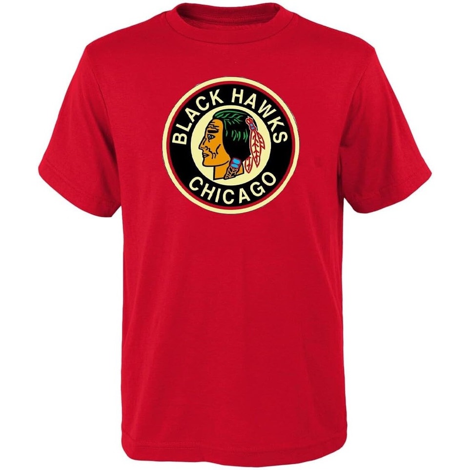 NWT Chicago Blackhawks Kids Red Logo T-Shirt Size Large Short Sleeve Hockey Tee