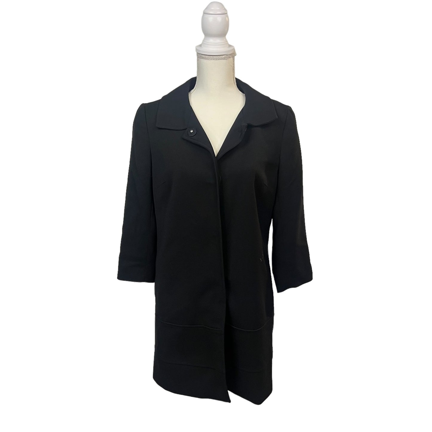 Banana Republic Women's Black Overcoat Size Small 3/4 Sleeve Mid-Length Elegant