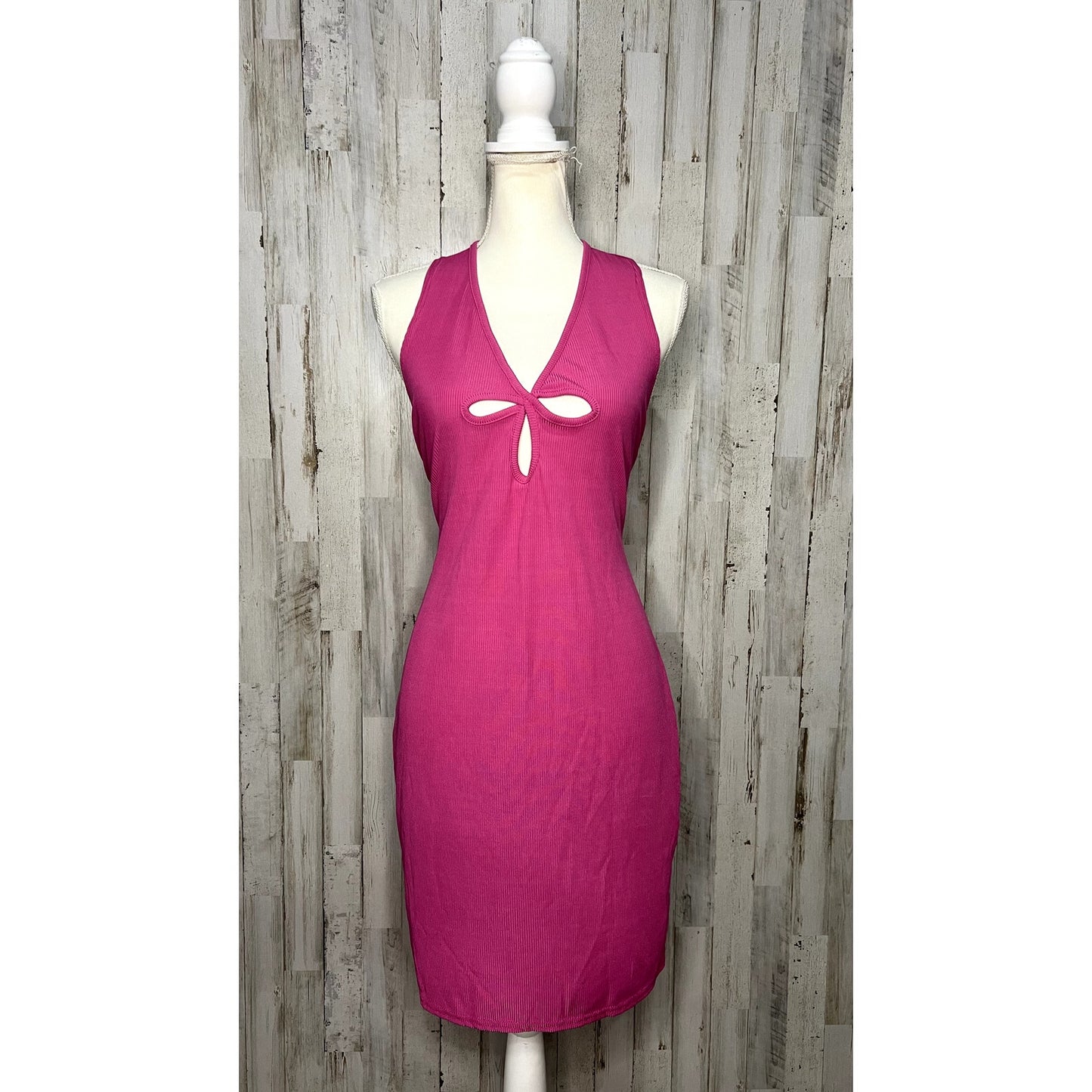 NWT PrettyLittleThing Women's 14 Pink Triple Cut Out Halterneck Bodycon Dress