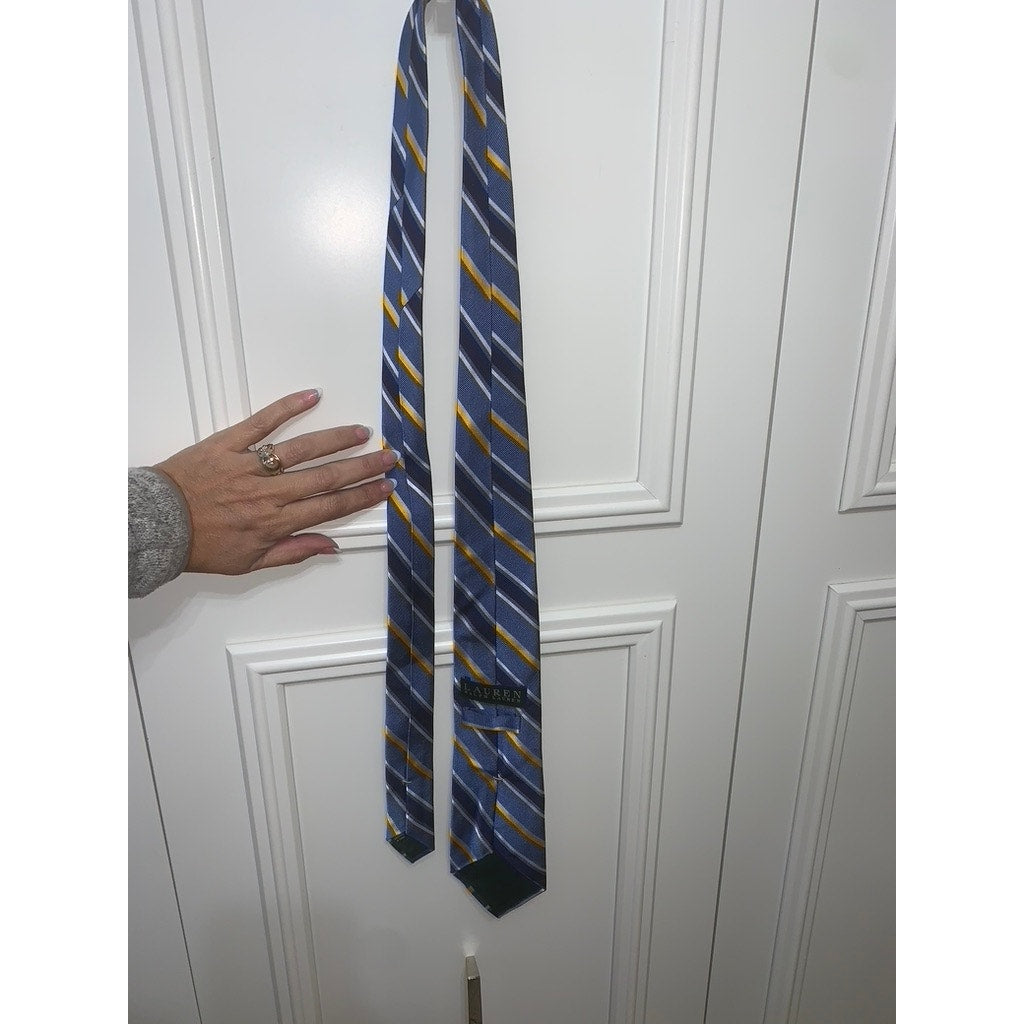 Lauren Ralph Lauren Men's Blue Yellow Striped Silk Necktie