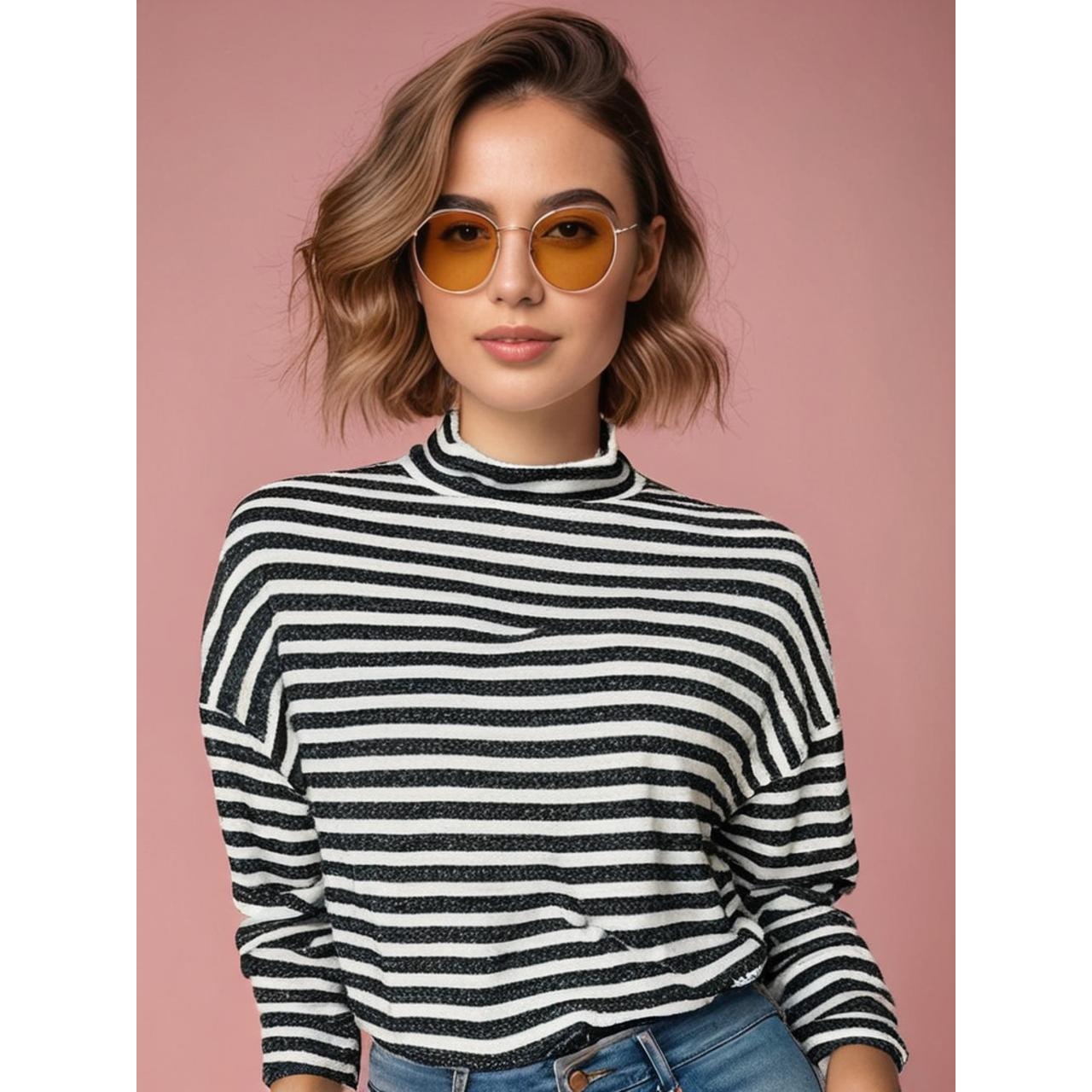 NWT Sanctuary Women's XS Metallic Stripe Turtleneck Sweater Multicolor