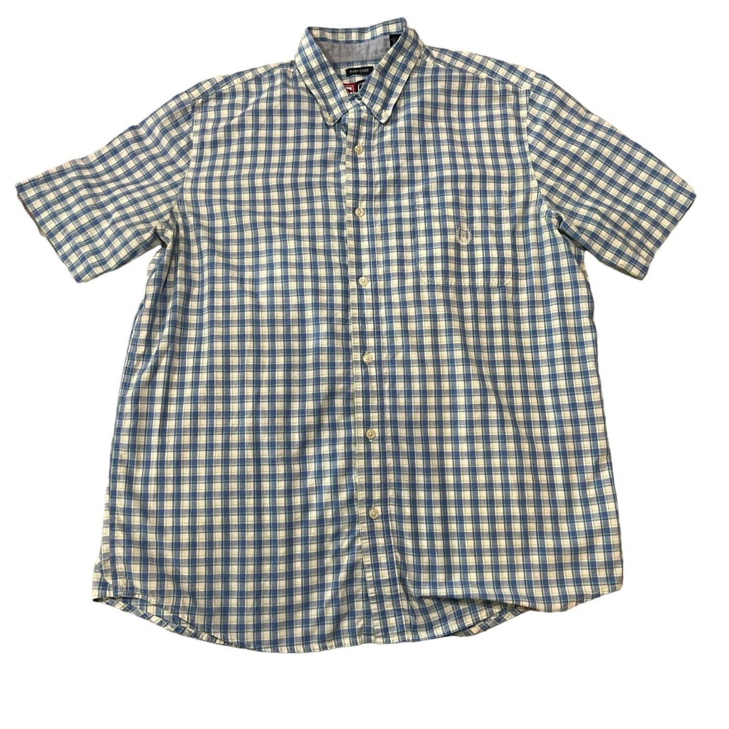 Chaps Easy Care Men's Blue & Green Checkered Short Sleeve Button Down Size Large