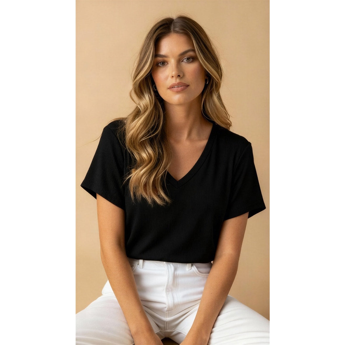 NWT No Boundaries T-Shirt Womens Juniors XXXL Black Ribbed V-Neck Short Sleeve