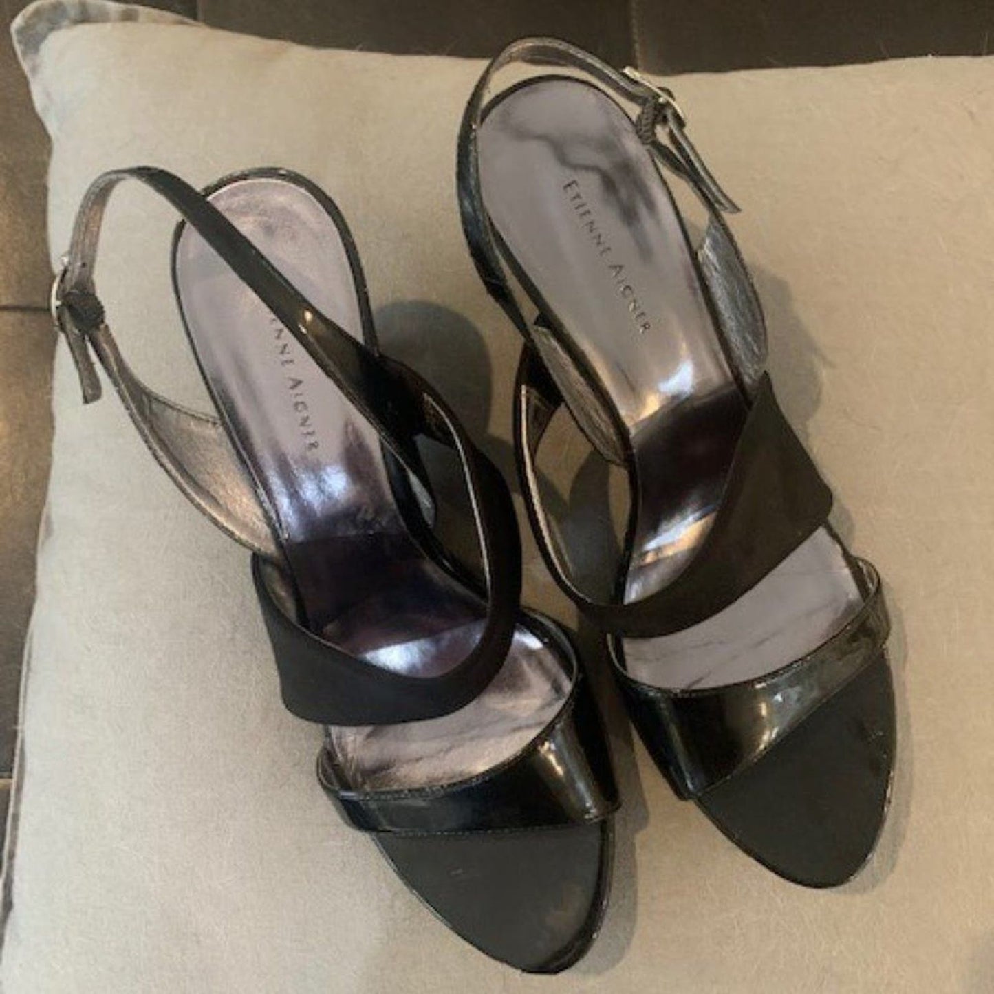 Etienne Aigner Black wedge heel sandals 10M