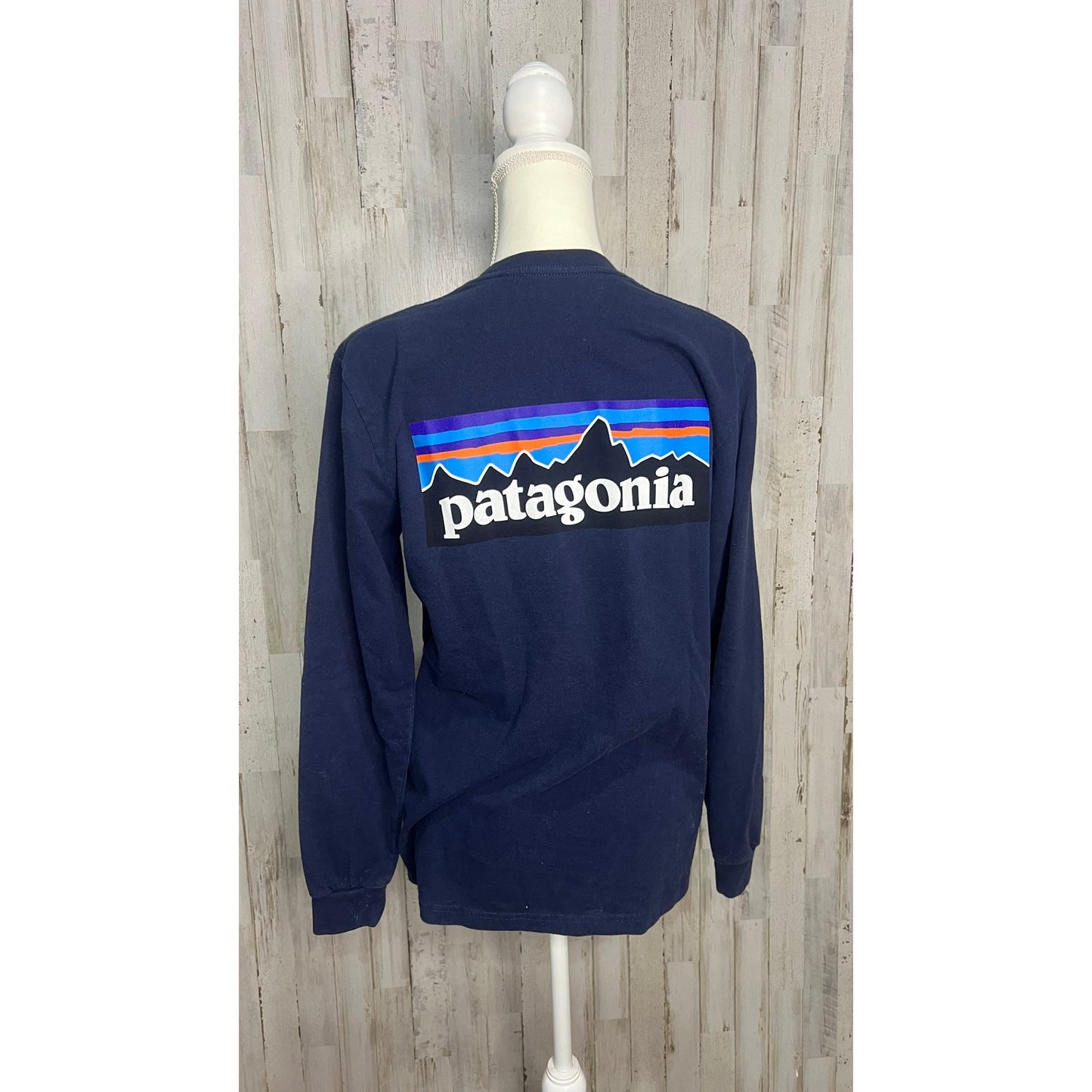 Patagonia Men's Long Sleeve Graphic Tee Blue Size Small Crew Neck