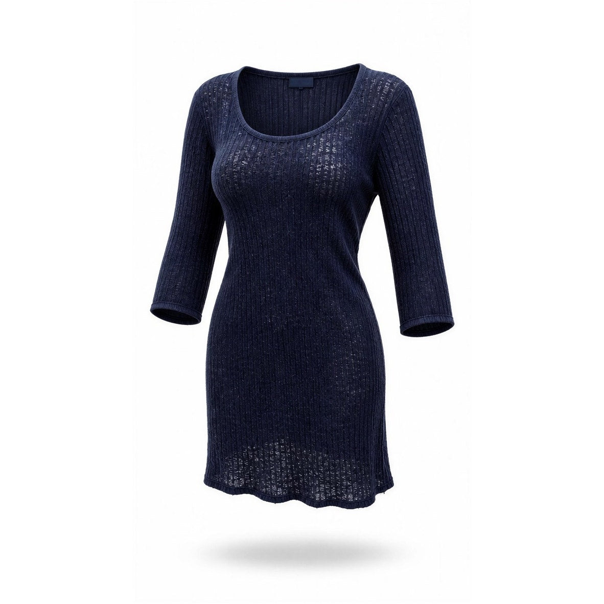 J. Valdi Sweater Dress Womens Large Navy Ribbed Knit Sheer