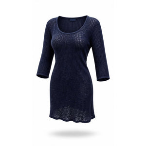 J. Valdi Sweater Dress Womens Large Navy Ribbed Knit Sheer