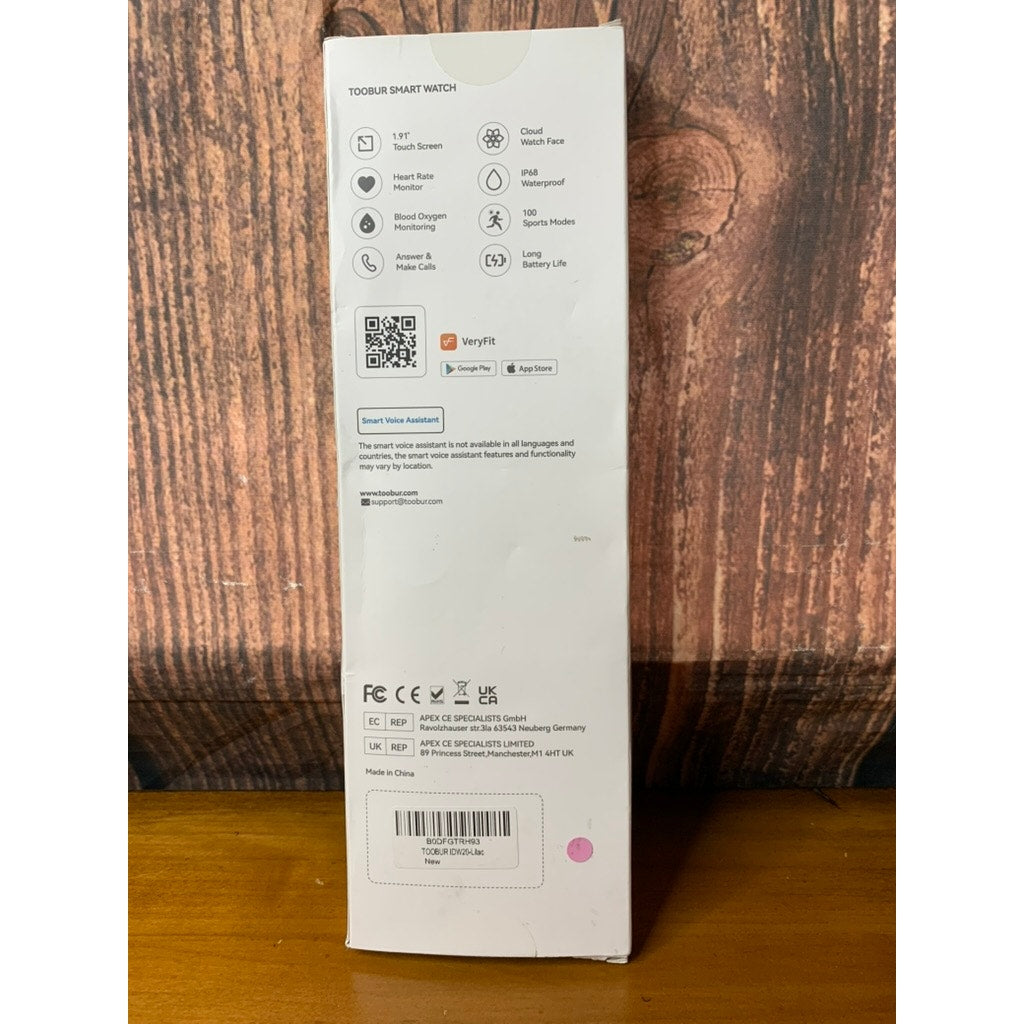 TOOBUR Smart Watch Purple 1.91in Touchscreen IP68 Bluetooth