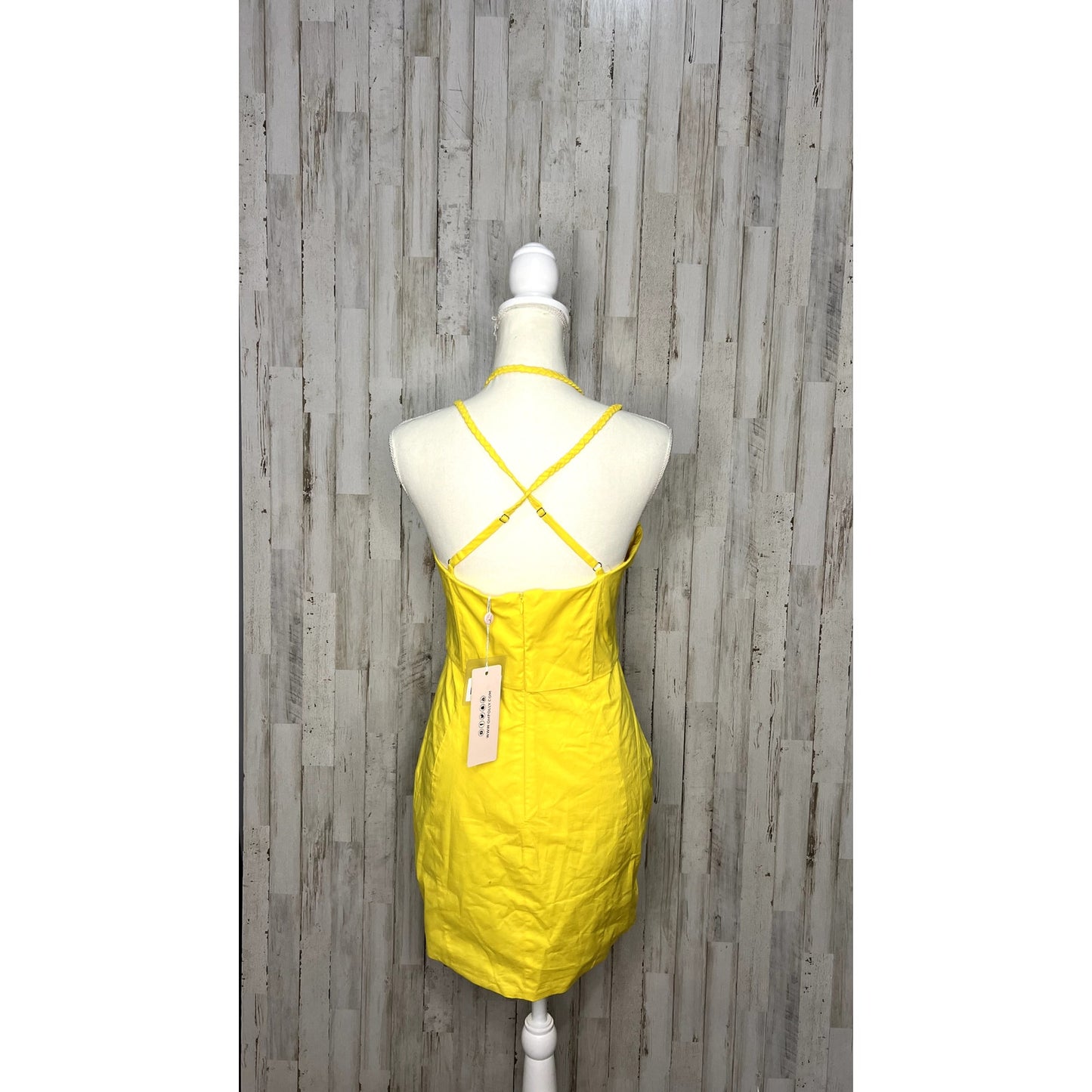 NWT Oh Polly Yellow Plunge Corset Mini Dress Size 12 Bodycon Party Clubwear