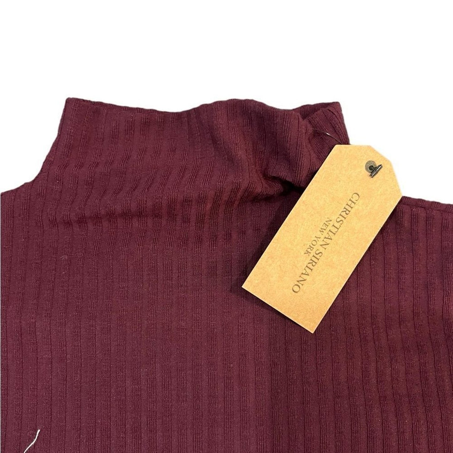 NWT Christian Siriano New York Top Womens Medium Burgundy Ribbed Mock Neck Slim