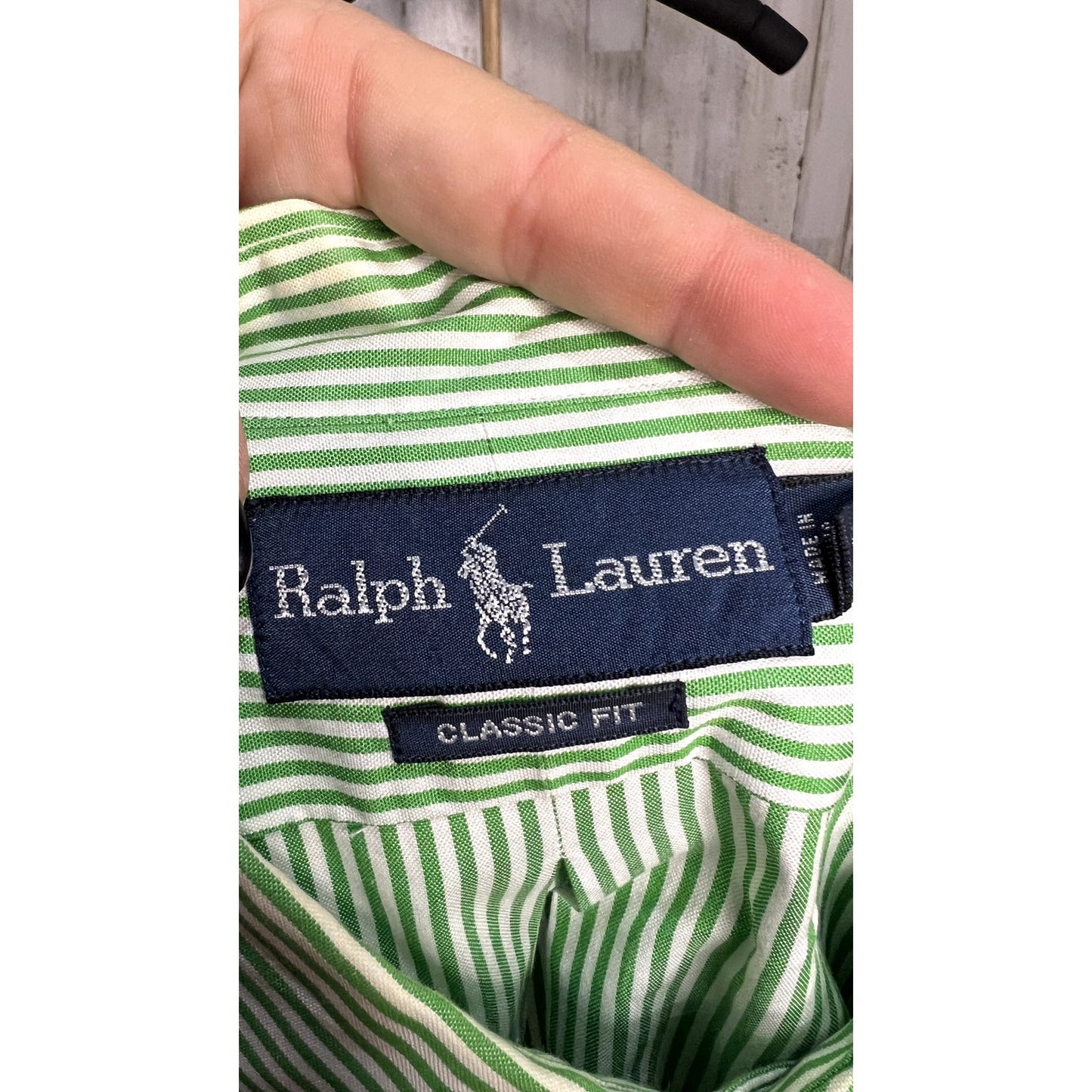 Ralph Lauren Men's 16.5 Green Striped Long Sleeve Button-Up Shirt