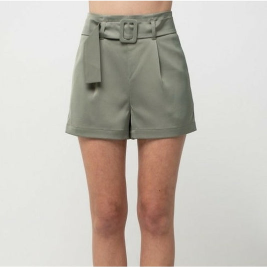 NWT Express Women’s 4 Olive Green Shortie High-Rise Paperbag Belted Shorts