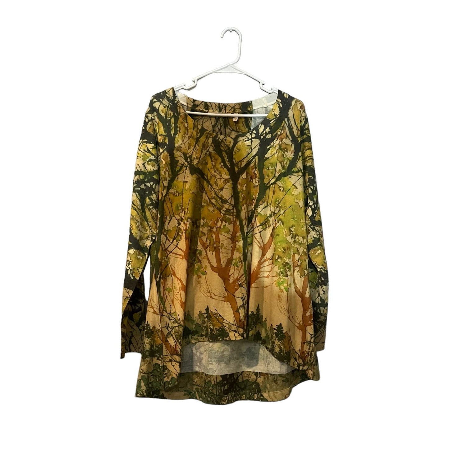 Soft Surroundings Anabel Tunic Green Tree Print Knit Sweater Top Women's Size M