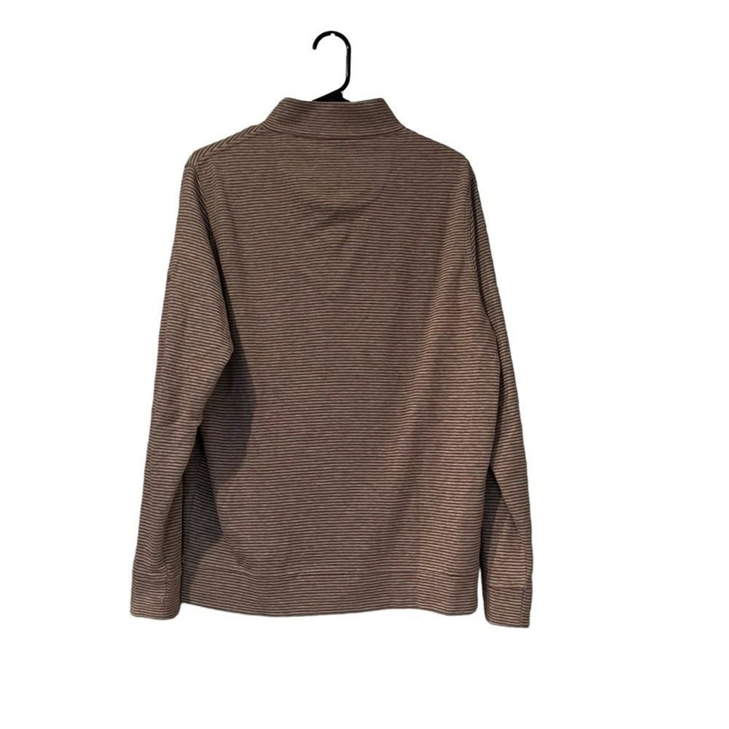 Horn Legend Sweater Mens Medium Brown Tan Striped 1/4 Zip Mock Neck Pullover