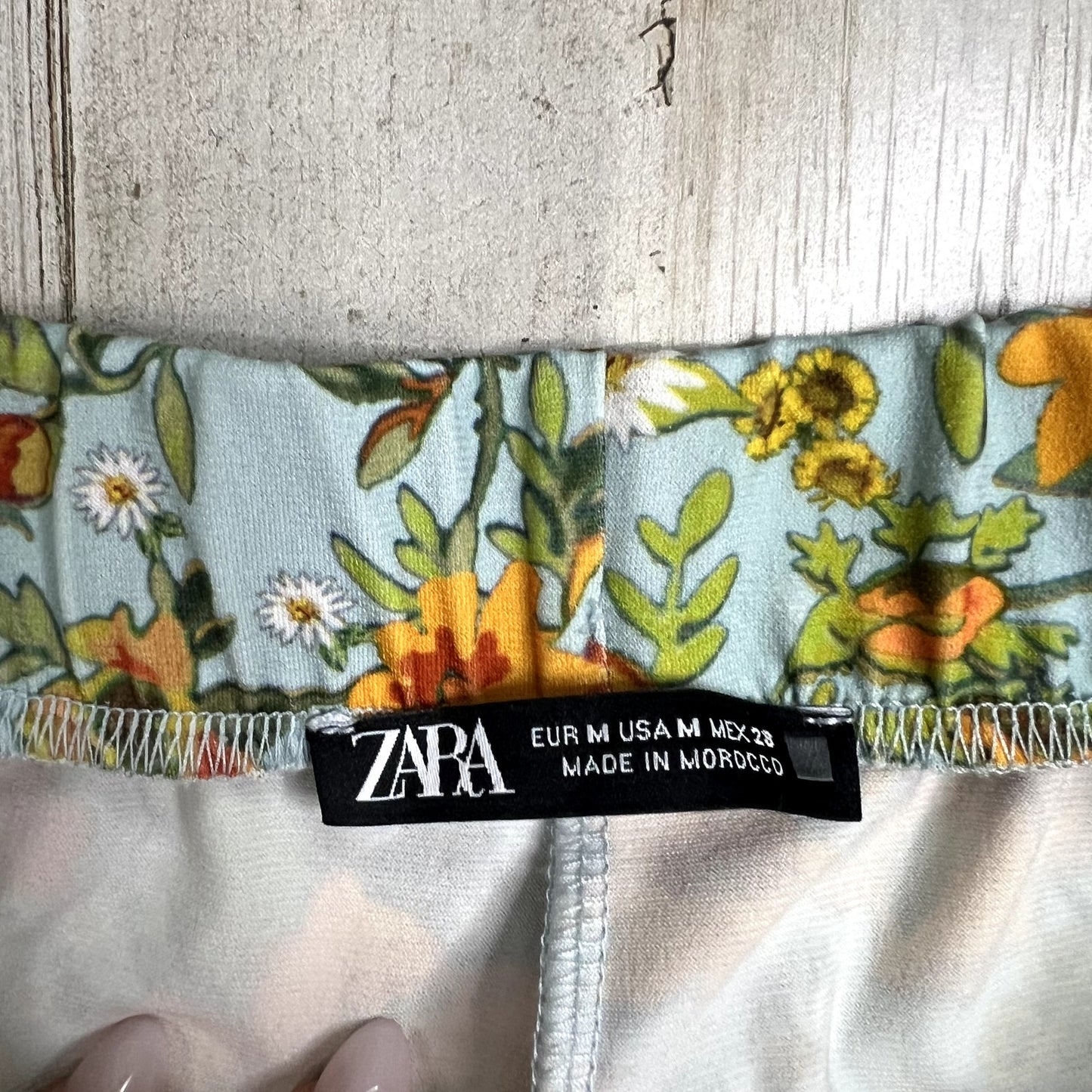 ZARA Women's Small Floral Print Wide-Leg Pants Multicolor Casual Elastic Waist