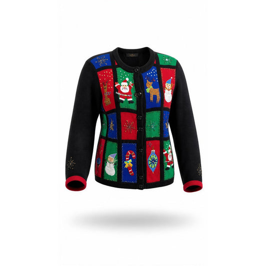 Jack B. Quick Cardigan Sweater Womens Small Black Ugly Christmas Holiday