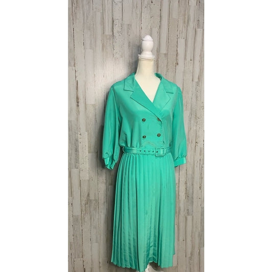 Breli Vintage Green Pleated Maxi Dress Size 12 Formal Long Sleeve