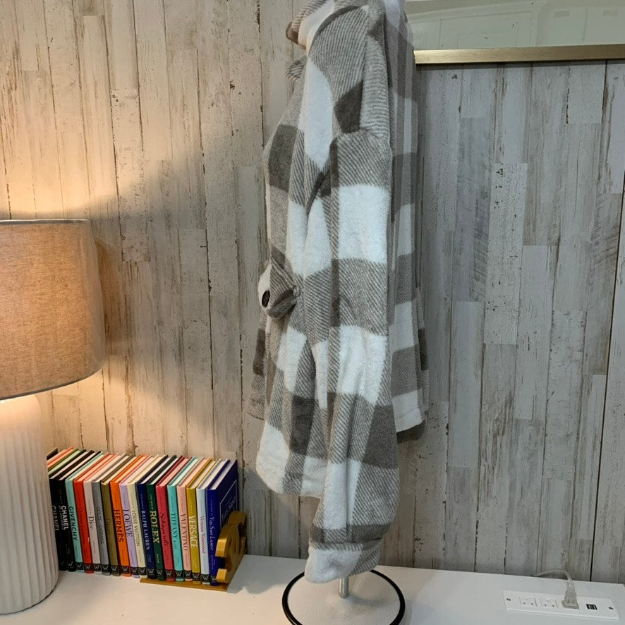 SHEIN Jacket Women Size L Brown White Plaid Sherpa Button Up