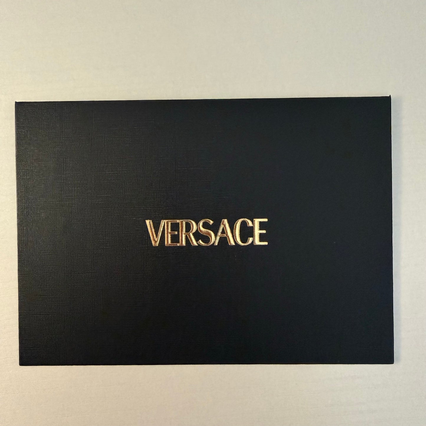 Versace Gift Envelope Packaging Sleeve Black Textured Raised Gold Logo 6x4