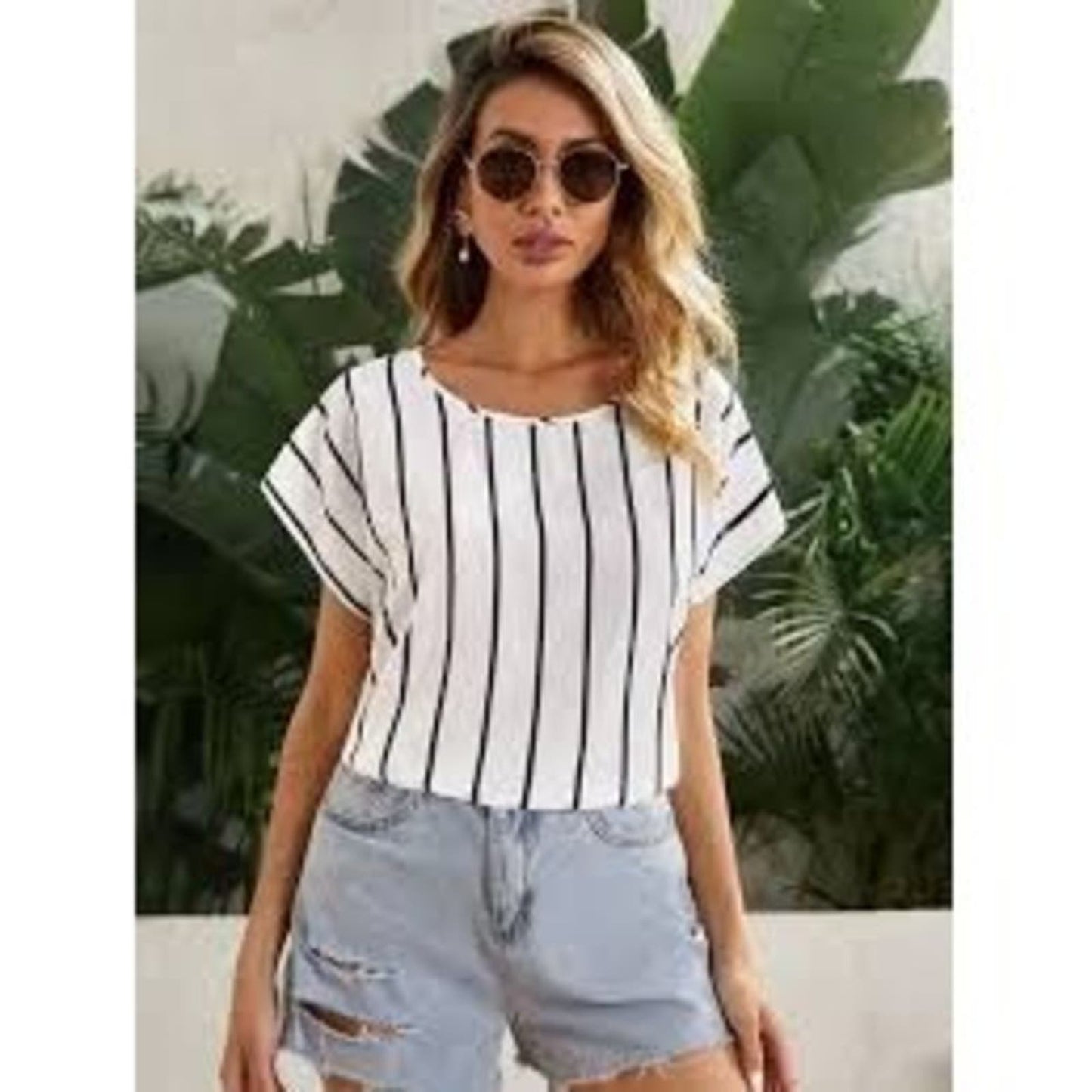 Shein Curve Women's Batwing Short Sleeve Striped Blouse Size 0XL