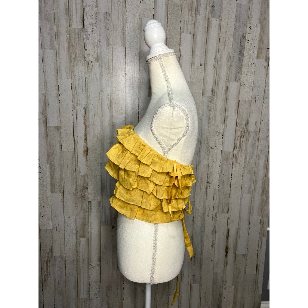 Hello Molly Yellow Ruffled Tulle Corset Top Blouse Size Medium Party Wear