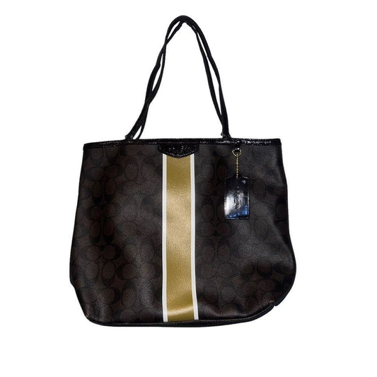 Coach F32857 Signature Metallic Stripe Medium Brown / Gold Pvc Tote